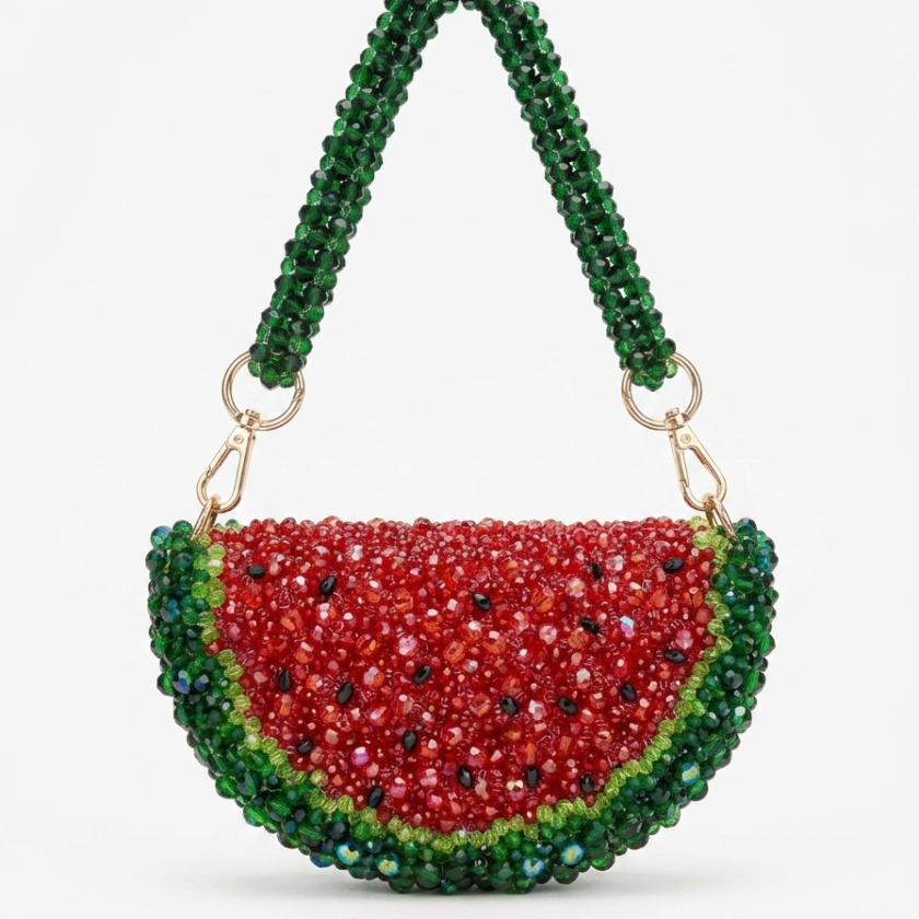 Sweet Summer: Crossbody Watermelon Crystal Slice Bag - Handmade 3D Fruity Bag with Chain
