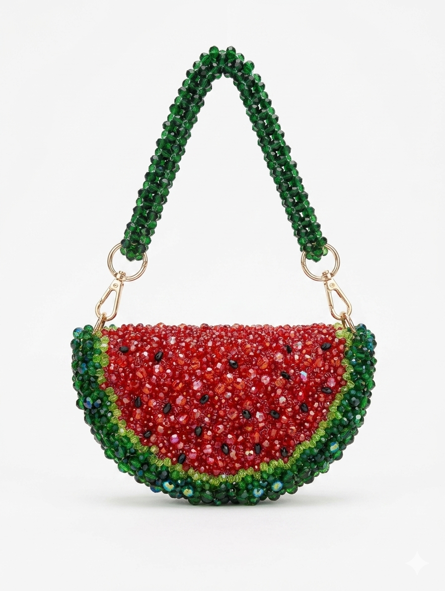 Sweet Summer: Crossbody Watermelon Crystal Slice Bag - Handmade 3D Fruity Bag with Chain