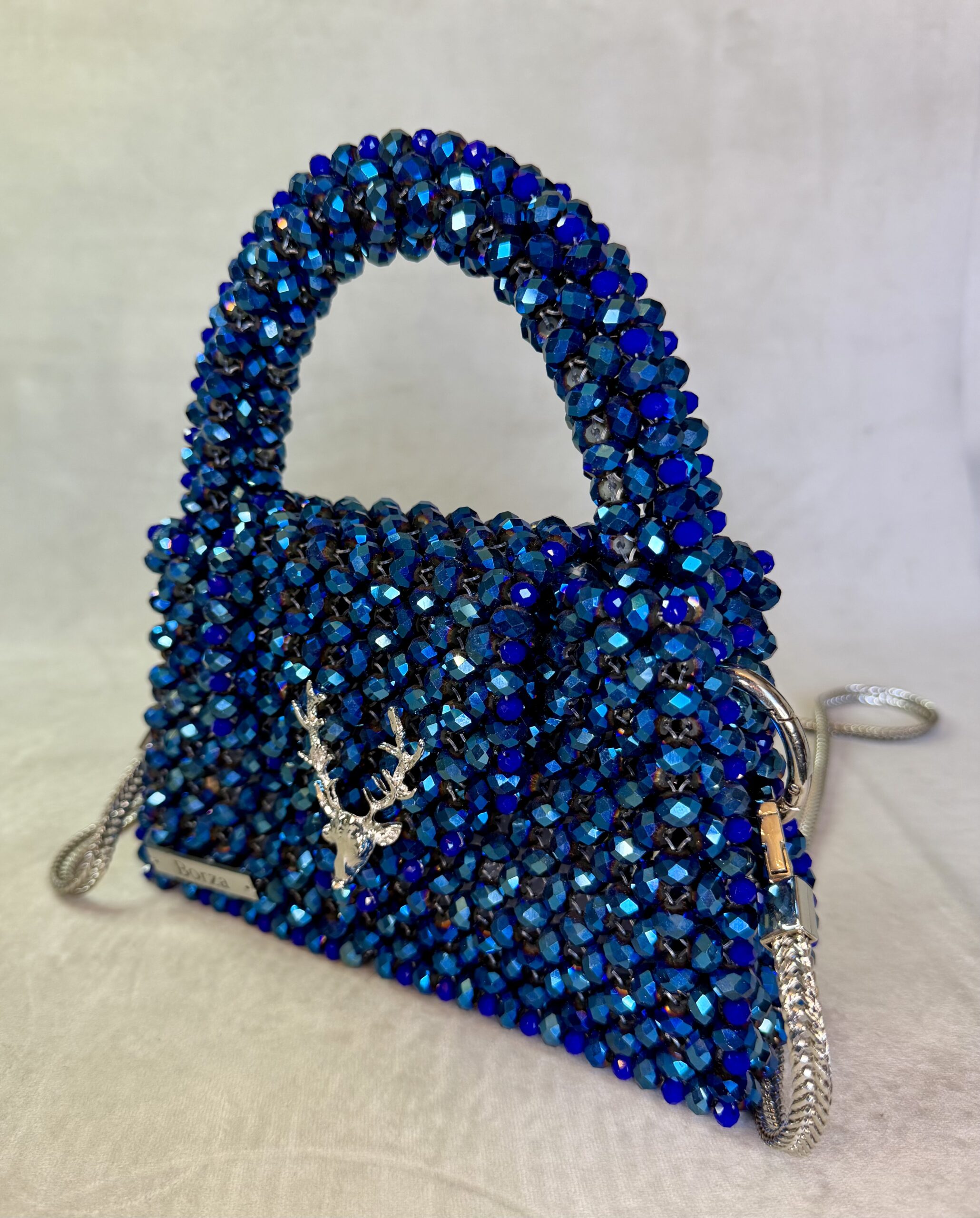 Deep Sapphire Crystal Beaded Bag - Handmade Luxury Evening Clutch