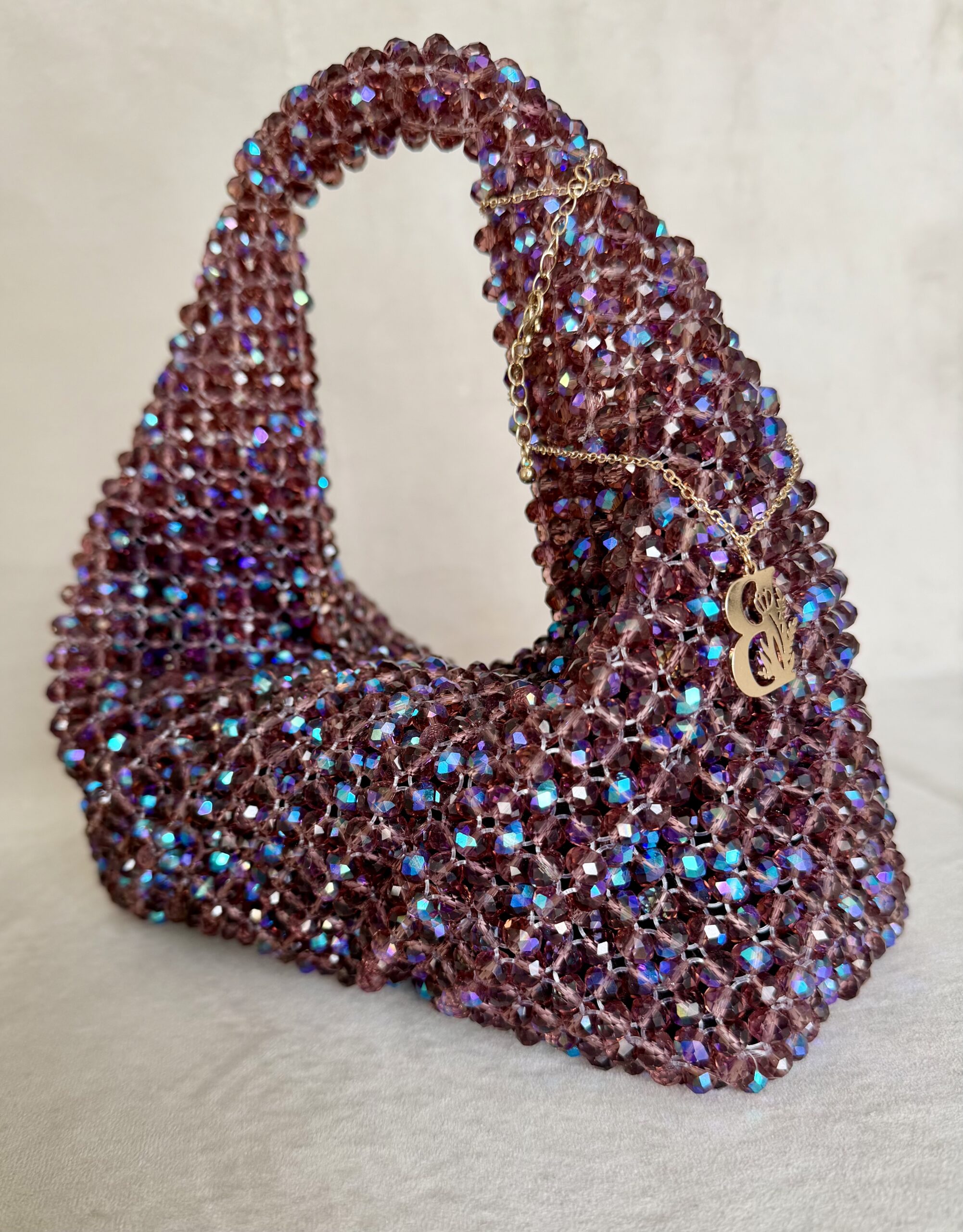 Iridescent Amethyst Crystal Beaded Bag