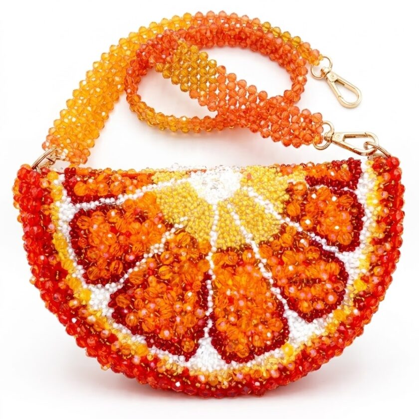 Orange Slice Bag - Handmade Embroidered Crystal Bag