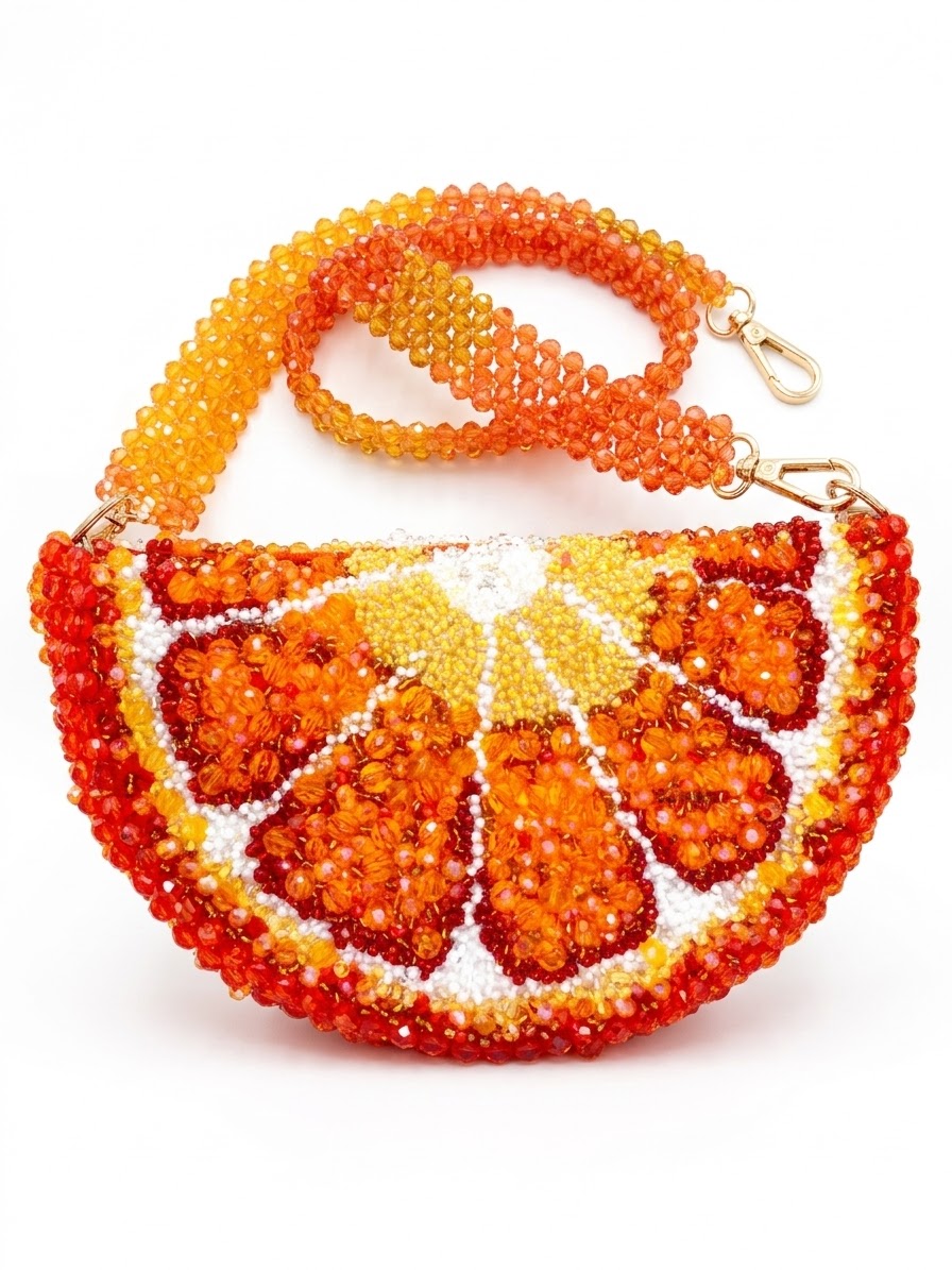 Orange Slice Bag - Handmade Embroidered Crystal Bag